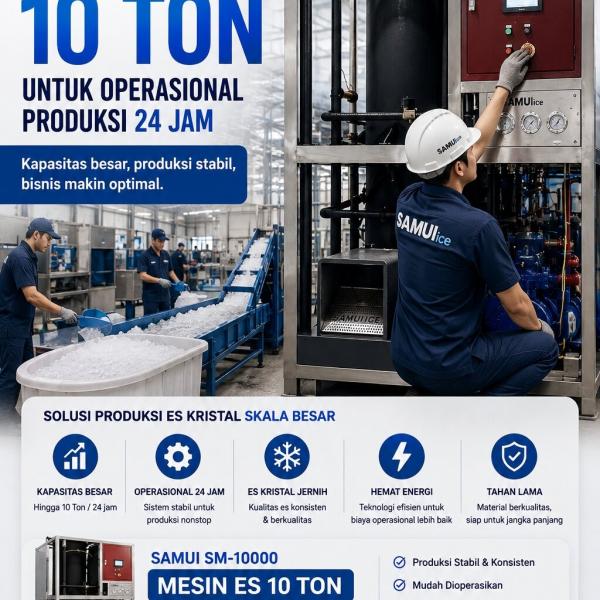 Mesin Es Kristal 10 Ton untuk Operasional Produksi 24 Jam